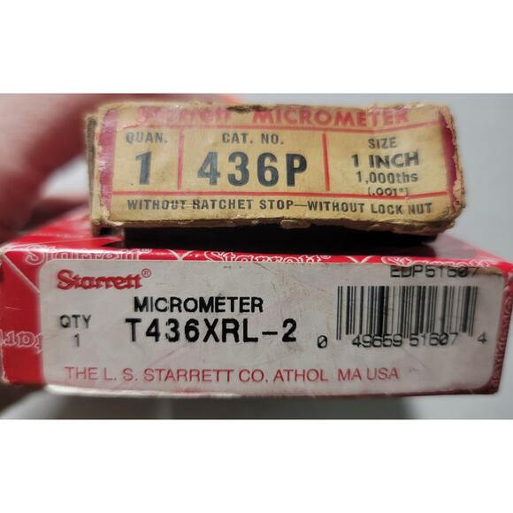 Vintage Starrett Micrometers Calipers 436P 0-1" T436XRL-2 1-2" In Original Box - Picture 2 of 6